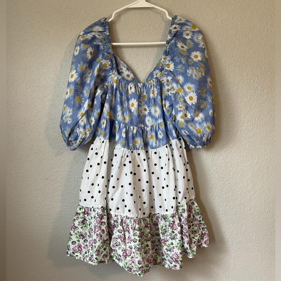 ASOS Mixed Print Tiered Mini Dress Size 6 - Picture 4 of 9